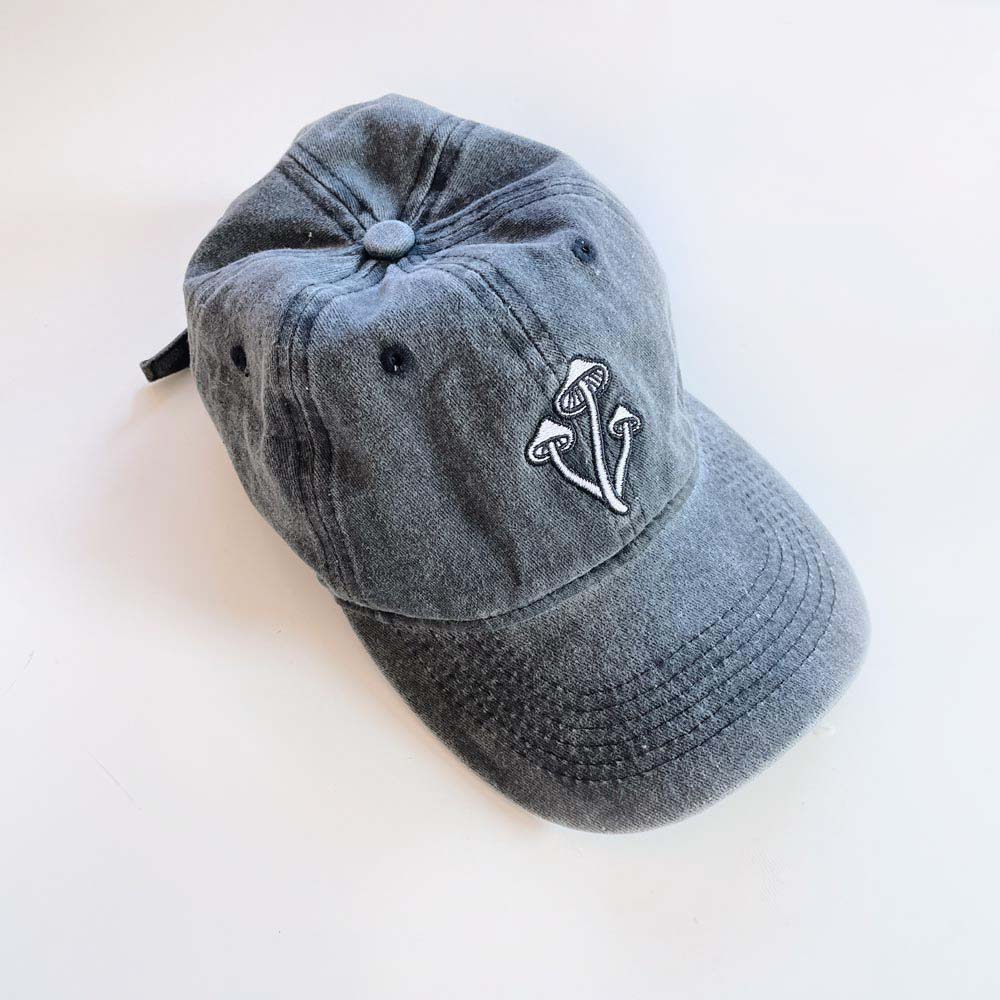 embroidered mushrooms faded cotton cap - good market thrift store