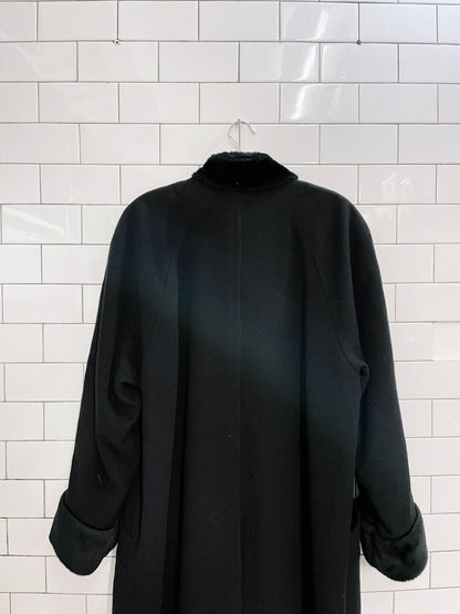 vintage goodman wool - cashmere faux fur trim long coat - good market thrift store