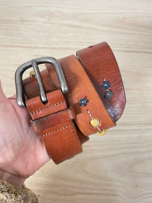 boho beaded + flowers leather belt - good market thrift store