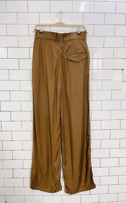zara high rise satin pleated flowy trouser