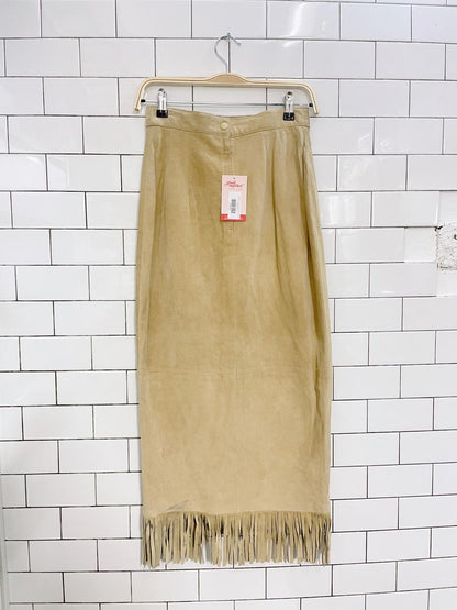 vintage 80s danier fringe wrap suede maxi skirt