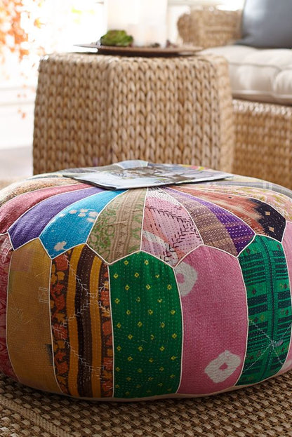 pier 1 kantha boho quilted pouf ottoman