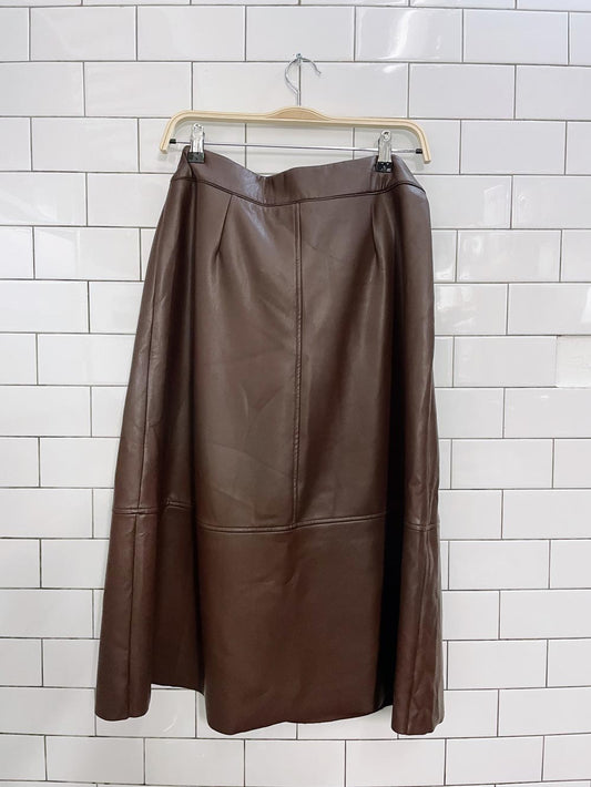 belle vere faux leather snap button midi skirt