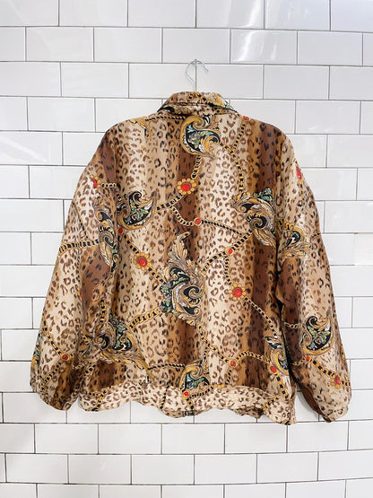 vintage evr chain animal print silk bomber jacket