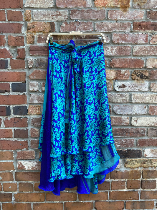 silk-blend scarf print wrap midi skirt