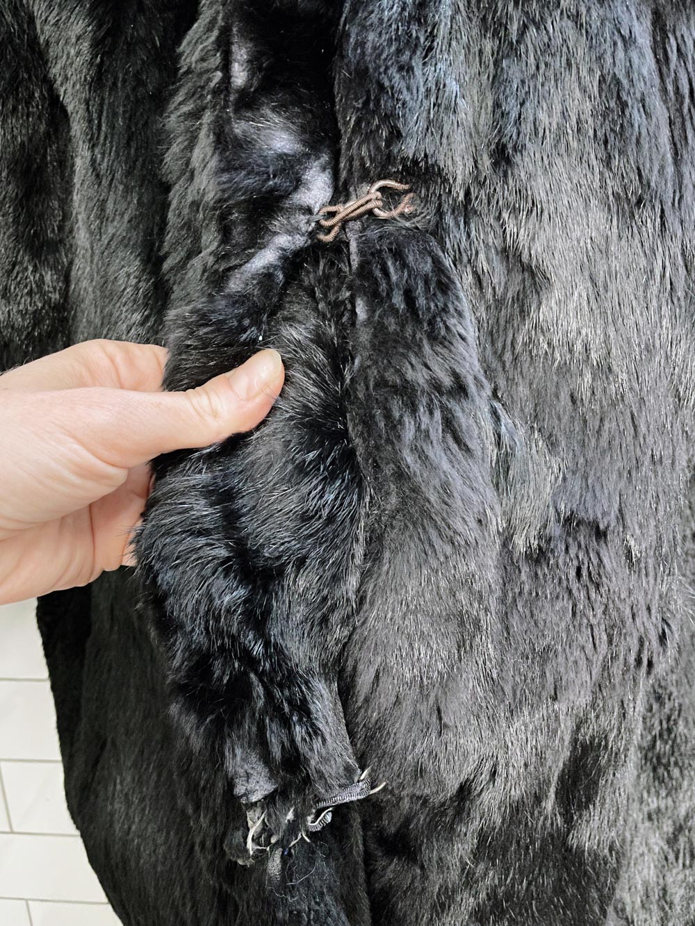 vintage 80s power shoulder rabbit fur coat