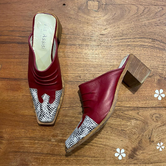 vintage via assisi leather western mules - size 37