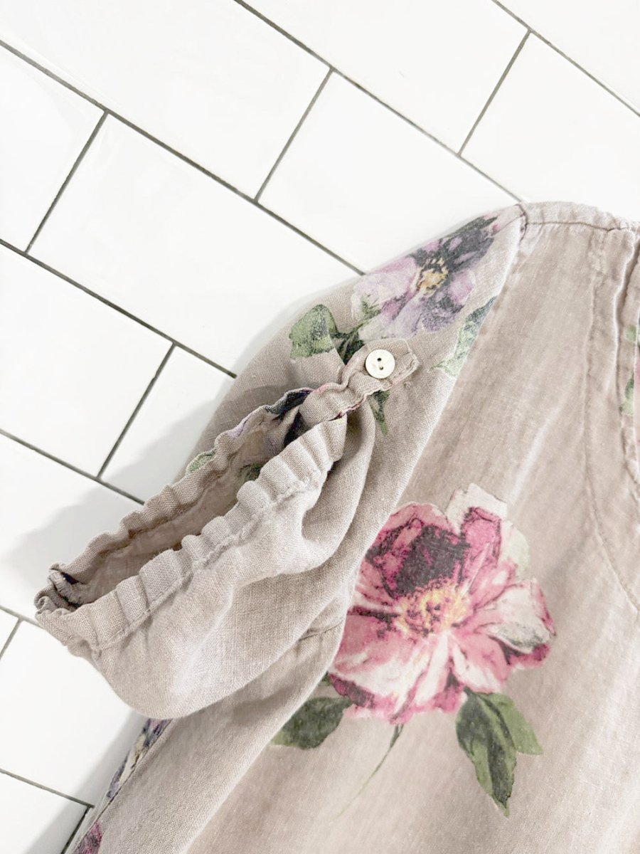 100% linen floral ruched pocket loose fit top | made in Italy - good market thrift store