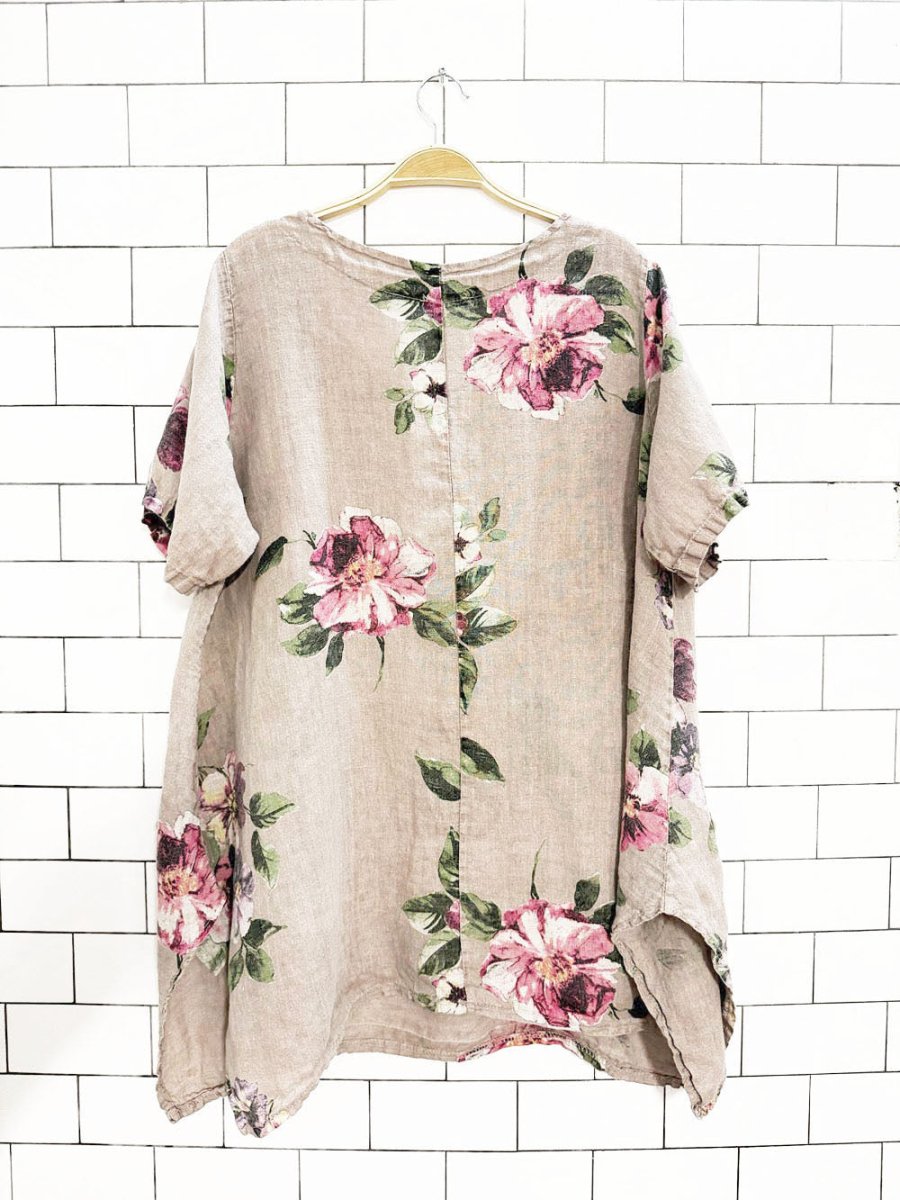 100% linen floral ruched pocket loose fit top | made in Italy - good market thrift store