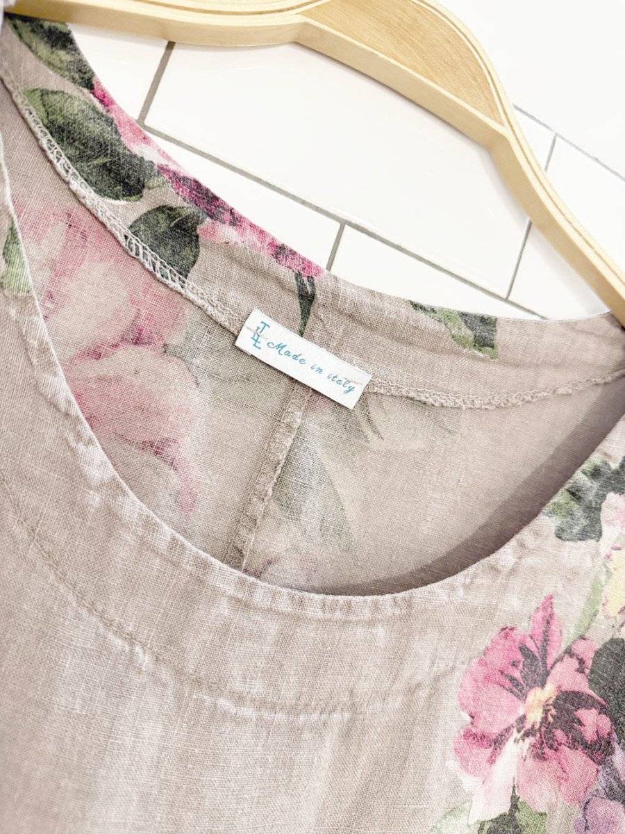 100% linen floral ruched pocket loose fit top | made in Italy - good market thrift store