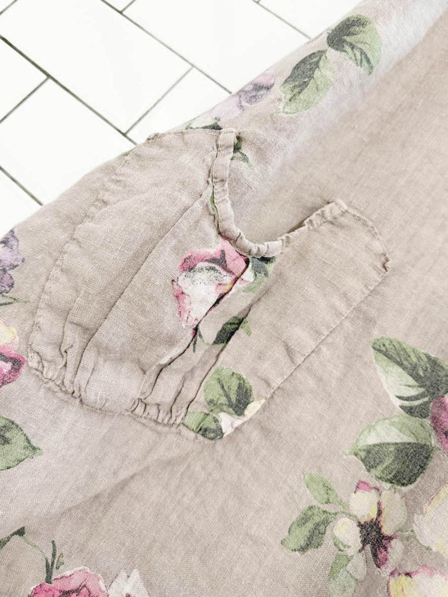 100% linen floral ruched pocket loose fit top | made in Italy - good market thrift store