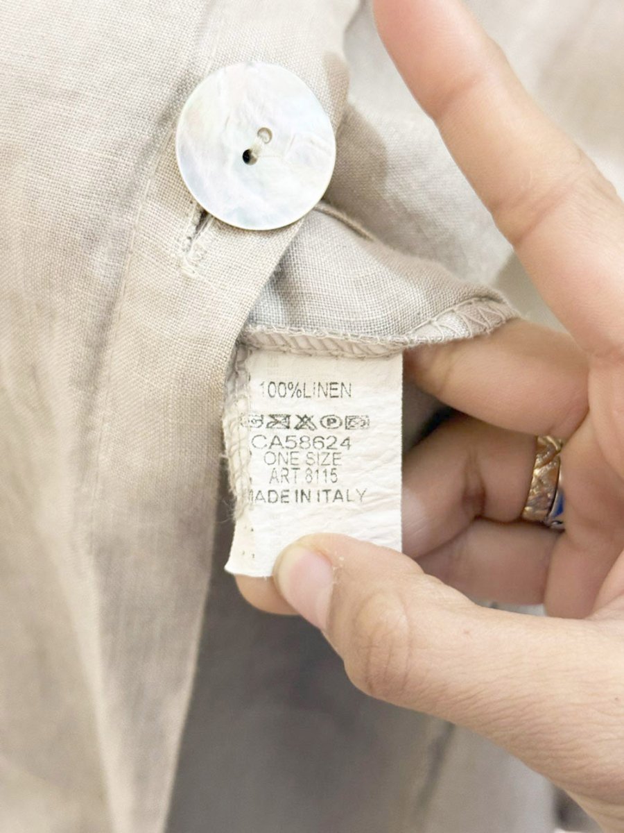 100% linen loose fit shell button drawstring pocket hooded shirt | made in Italy - good market thrift store
