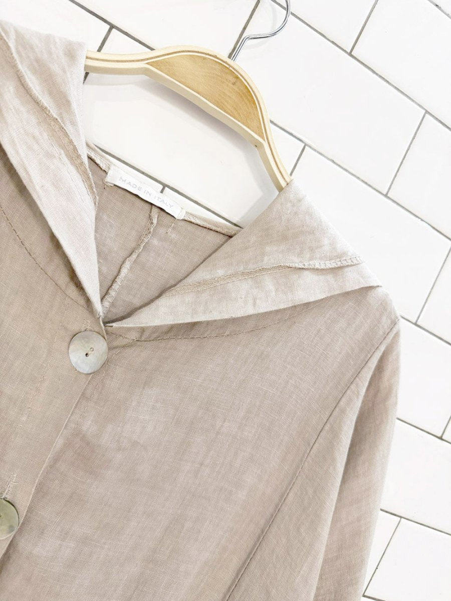 100% linen loose fit shell button drawstring pocket hooded shirt | made in Italy - good market thrift store