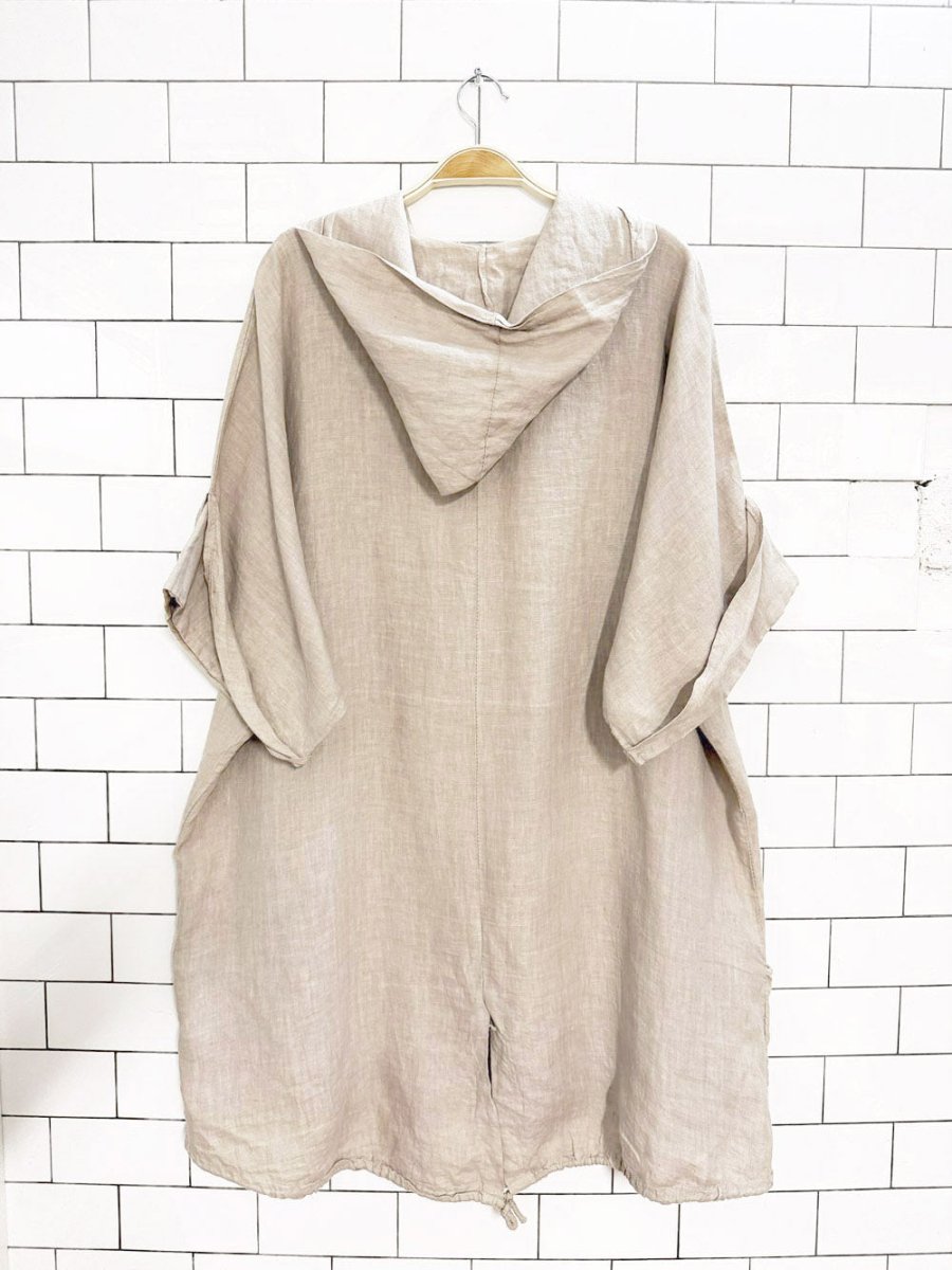 100% linen loose fit shell button drawstring pocket hooded shirt | made in Italy - good market thrift store