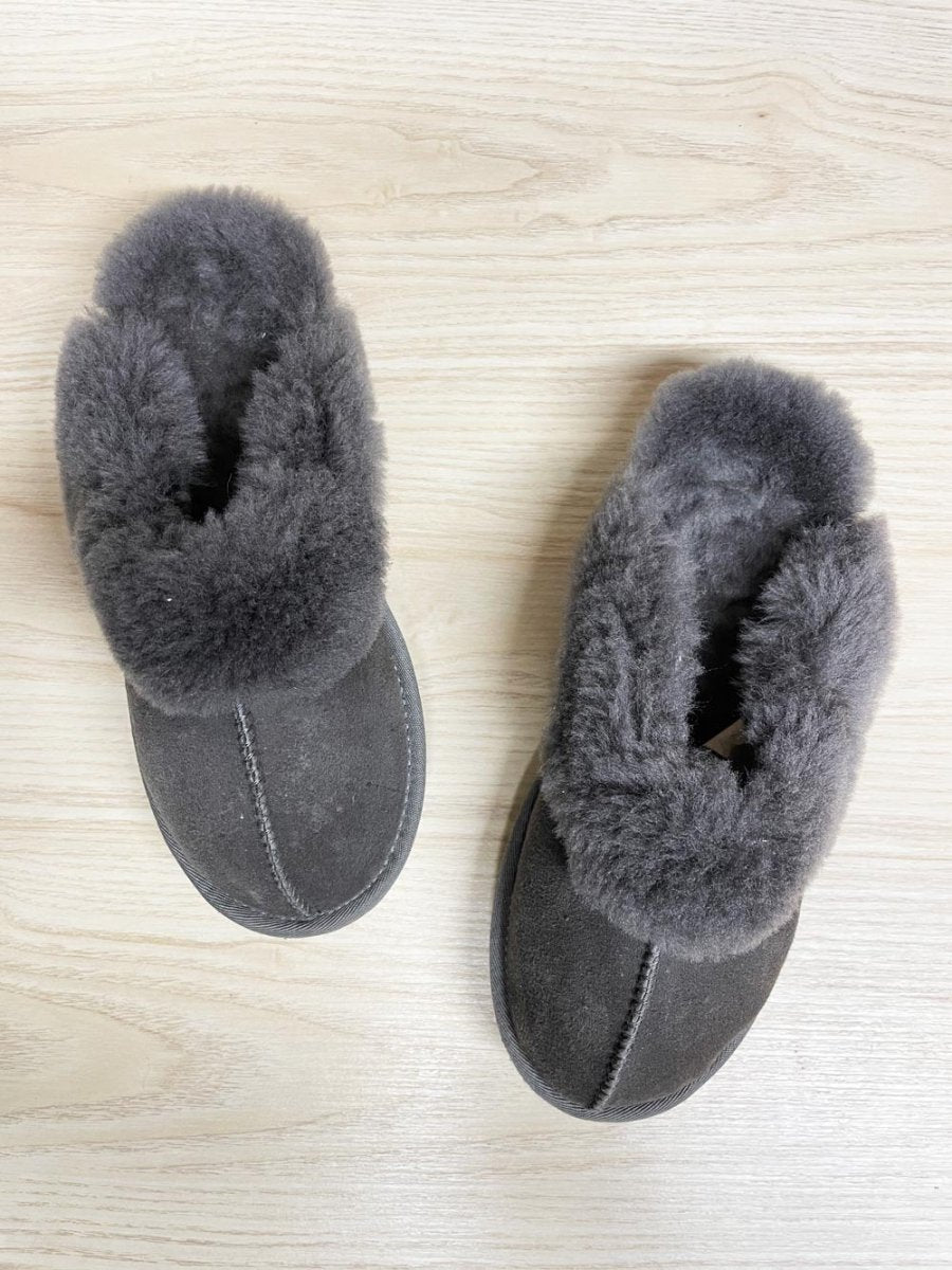 100% shearling platform slippers - good market thrift store