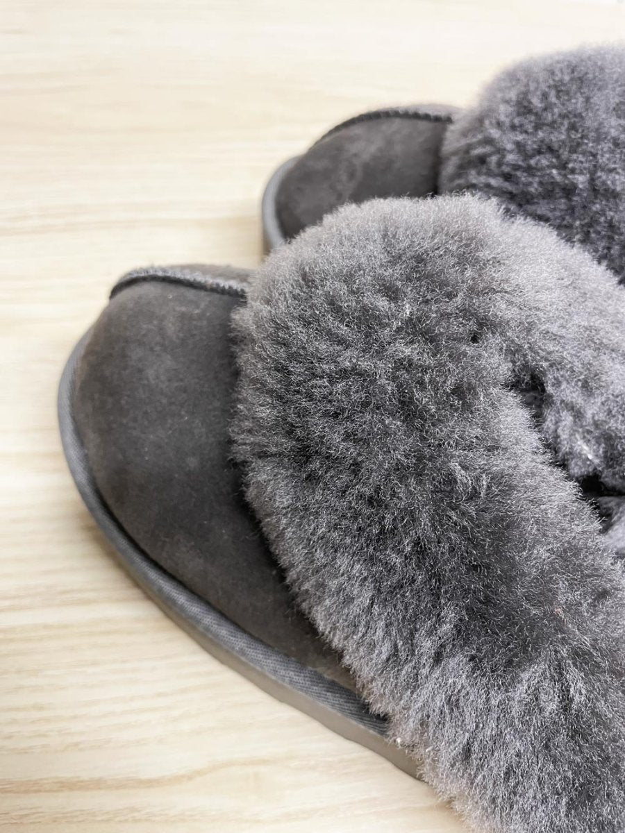 100% shearling platform slippers - good market thrift store