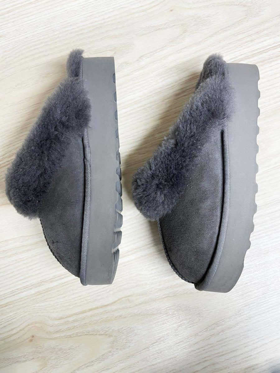 100% shearling platform slippers - good market thrift store