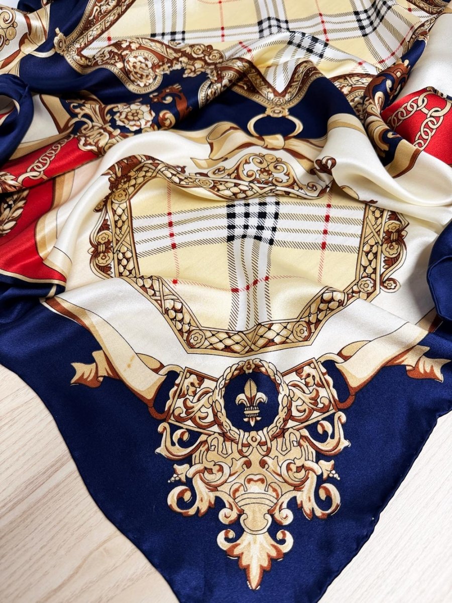 100% silk royal plaid xl square scarf | hand-rolled edge - good market thrift store