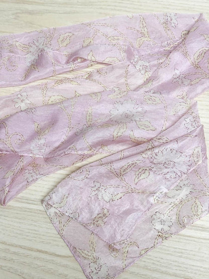 100% silk sheer floral scarf - good market thrift store