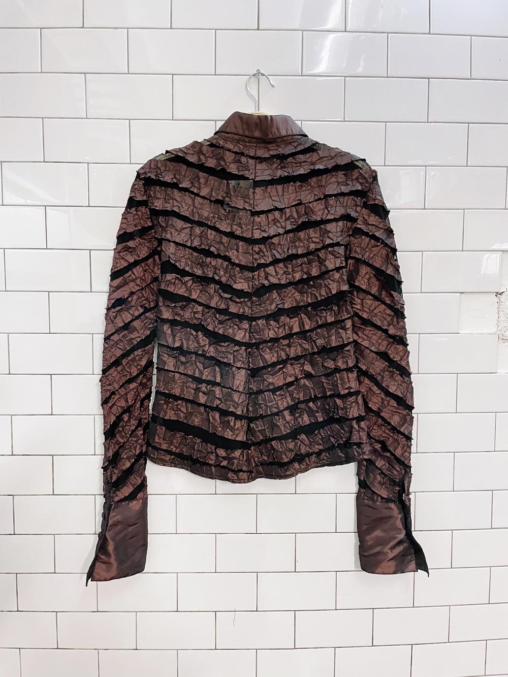 vintage cartise bronze stripped mesh shirt