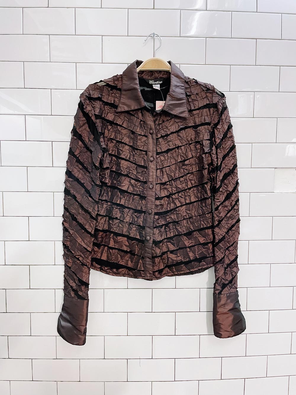 vintage cartise bronze stripped mesh shirt