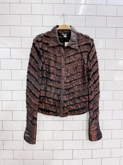 vintage cartise bronze stripped mesh shirt