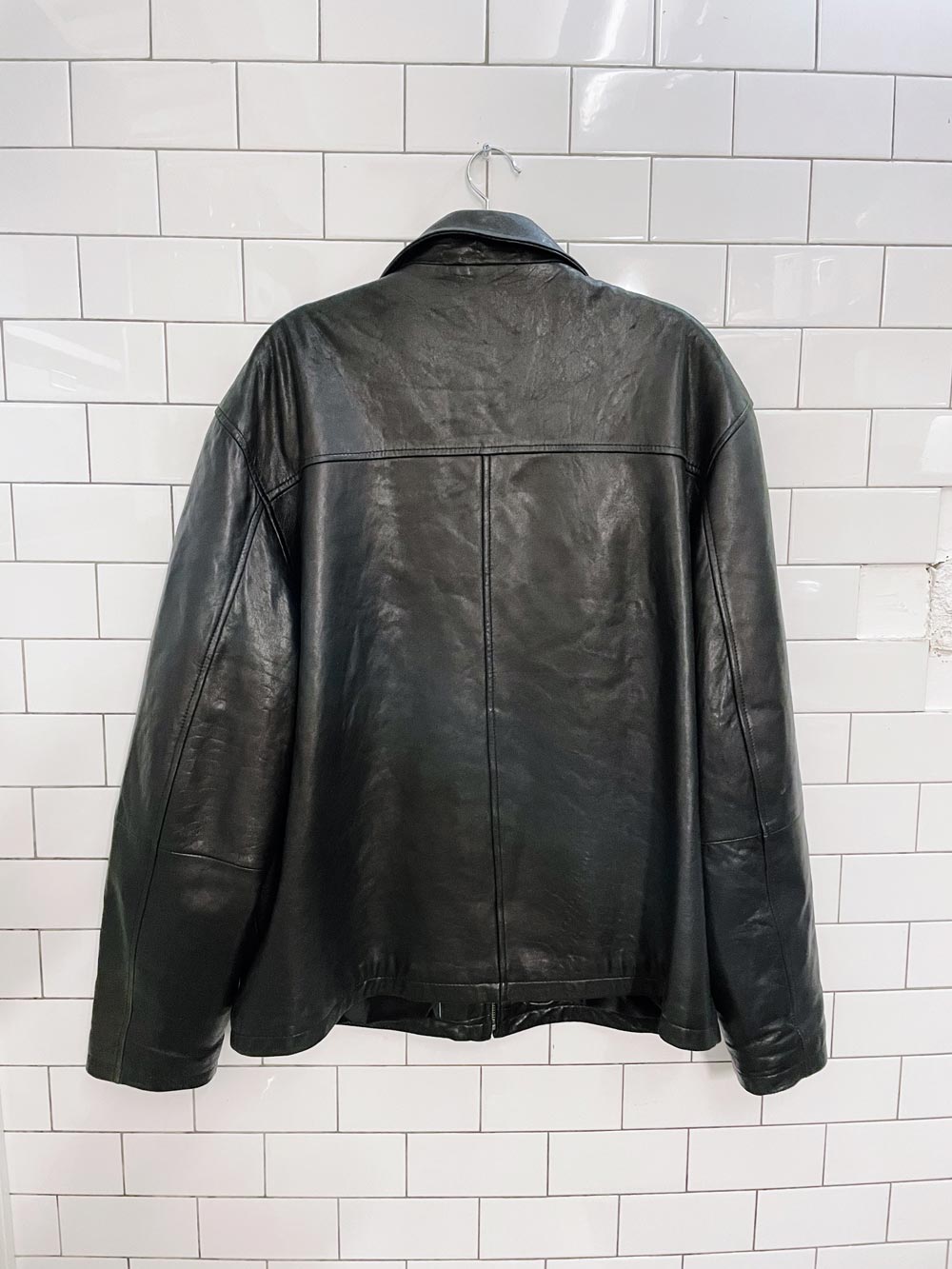 calvin klein butter leather minimal zip jacket