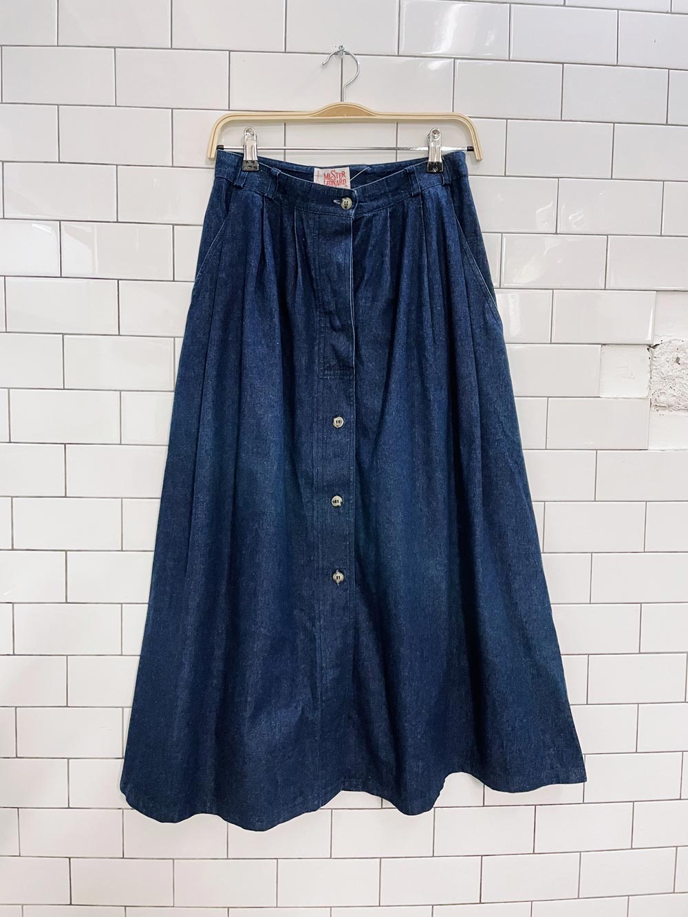 vintage mister leonard button denim midi skirt