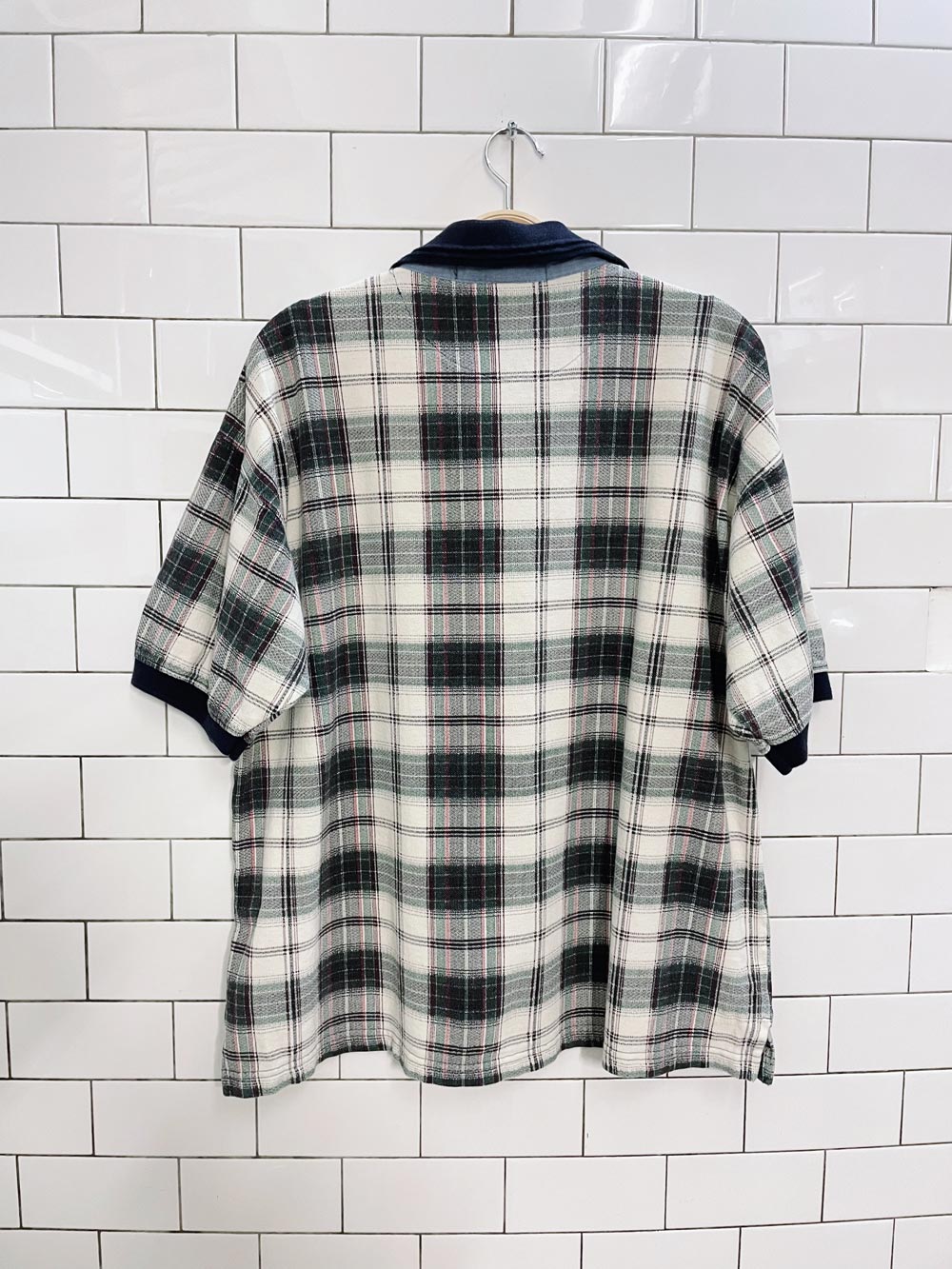 vintage knights OTRT plaid knit trim polo