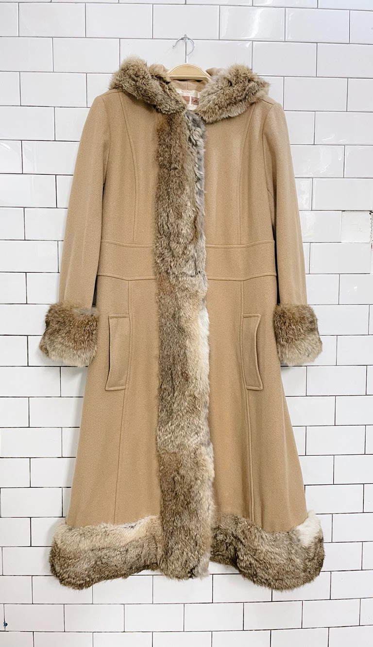 vintage 60s pina di roma wool coat with rabbit fur trim