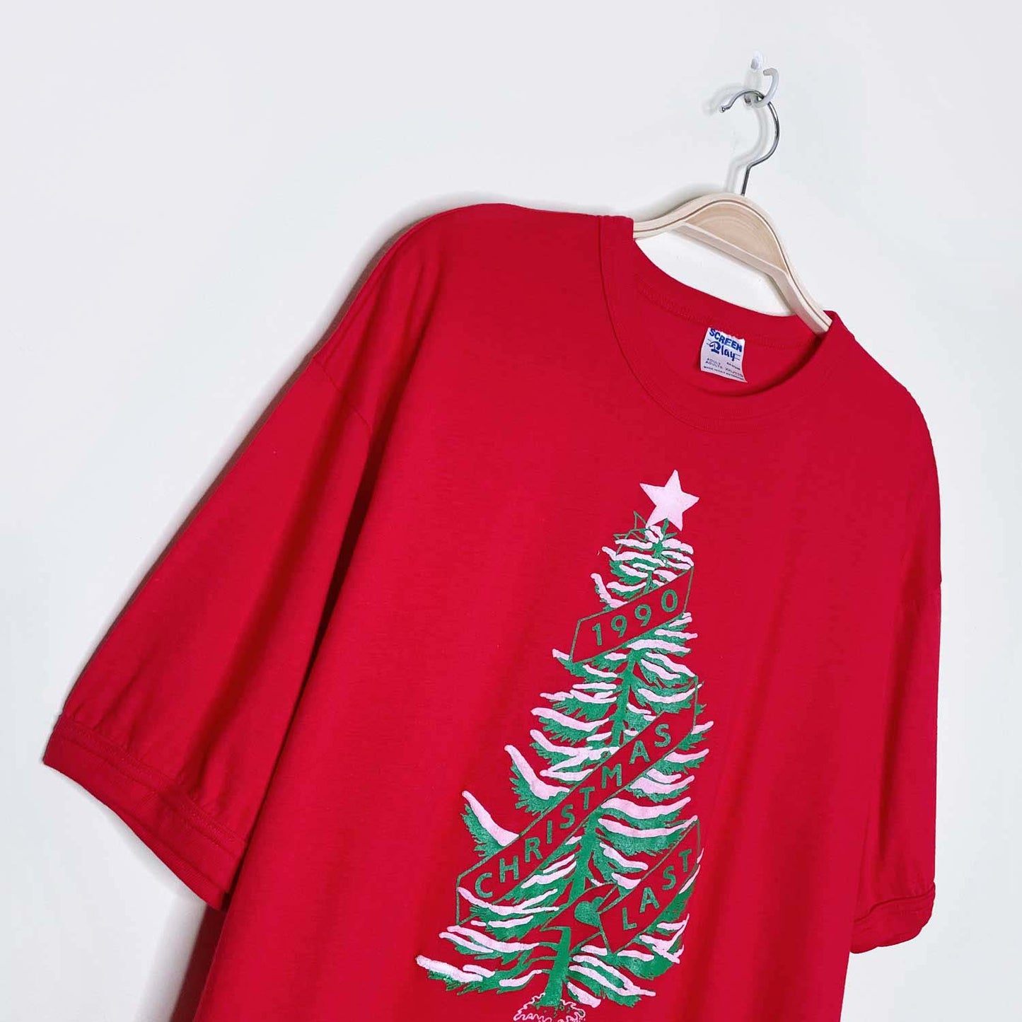 vintage 90s christmas tree ringer tee - size xxl