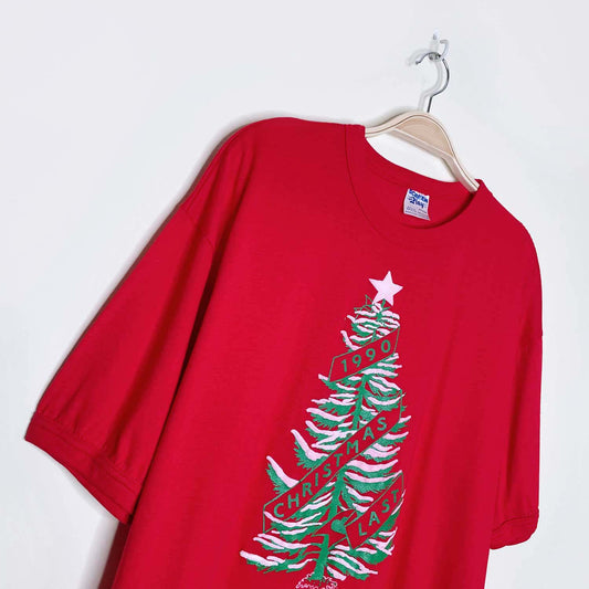 vintage 90s christmas tree ringer tee - size xxl