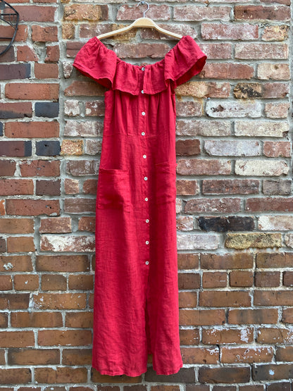 martina innocenti 100% linen off shoulder midi dress