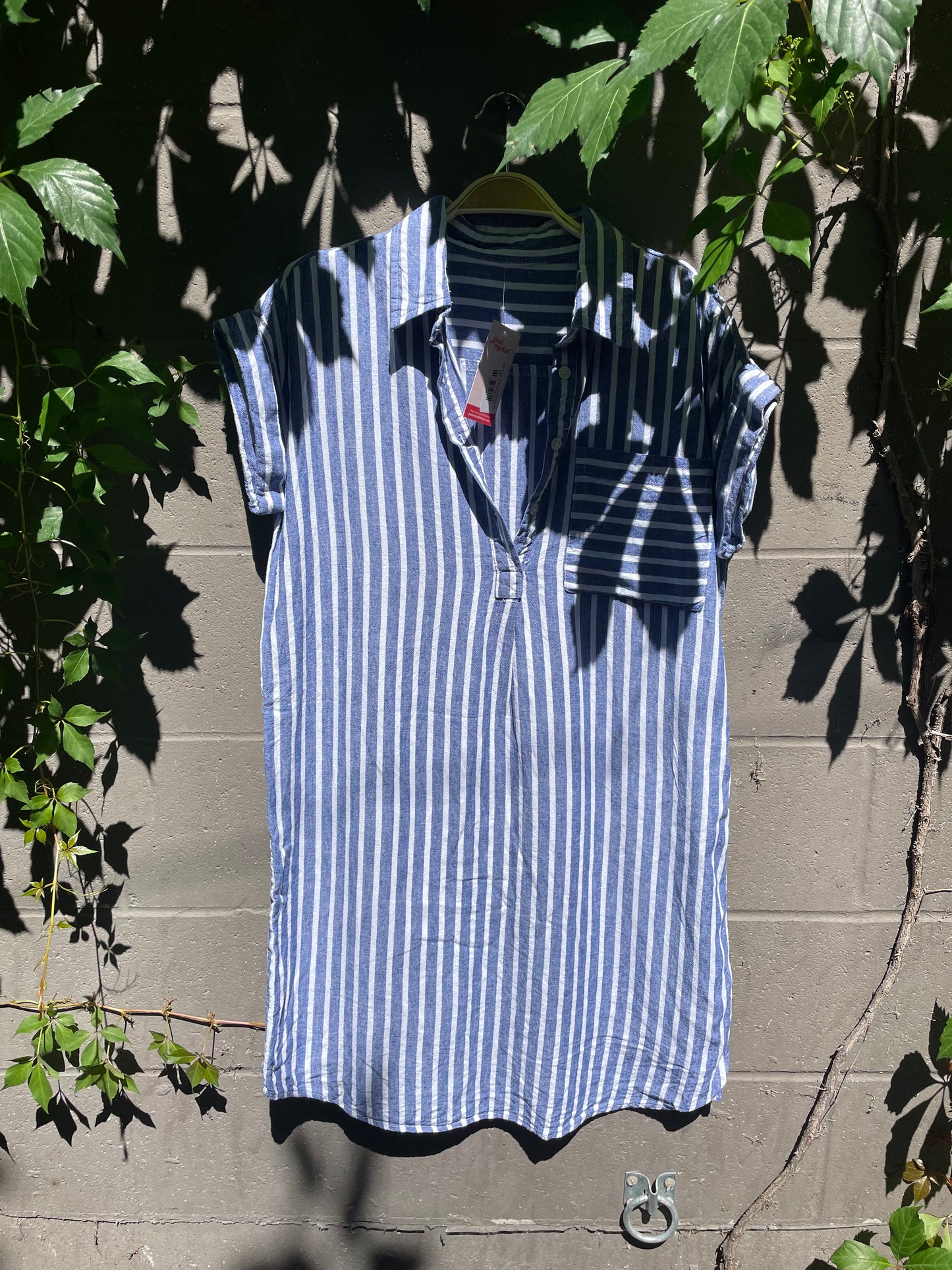 beachy blue stripe linen-blend shirt dress