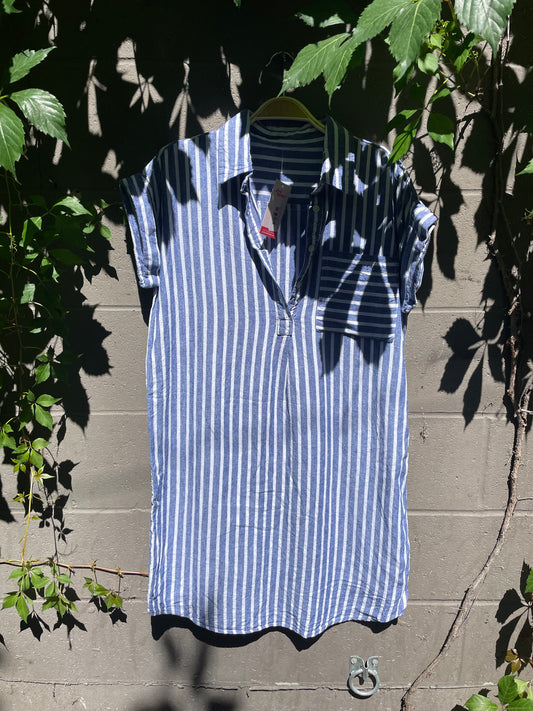 beachy blue stripe linen-blend shirt dress