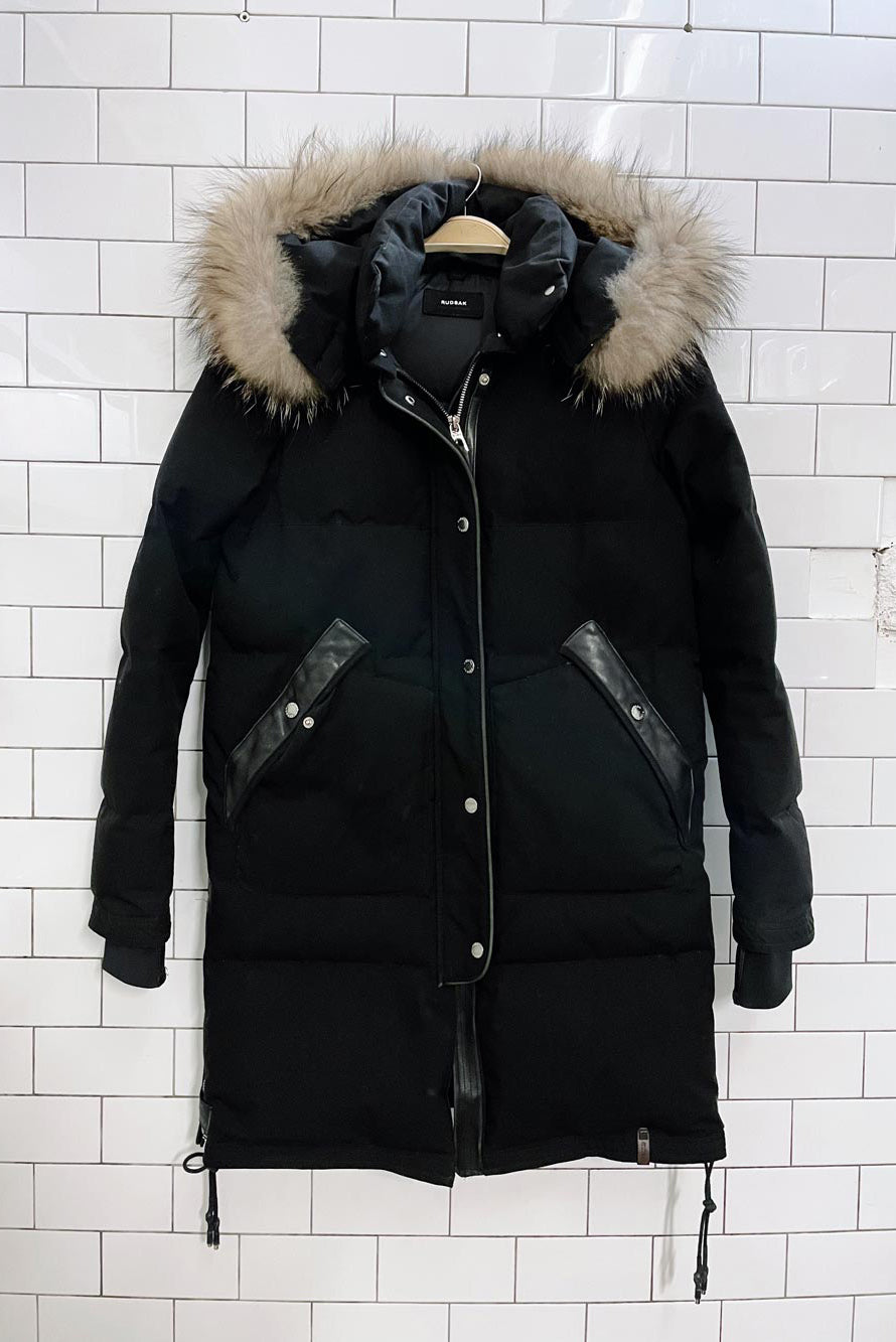 rudsak down coat with fox fur and leather trim