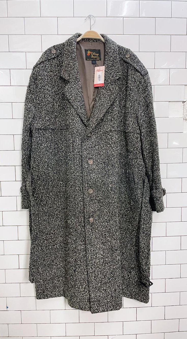 vintage village squire wool-blend tweed belted overcoat