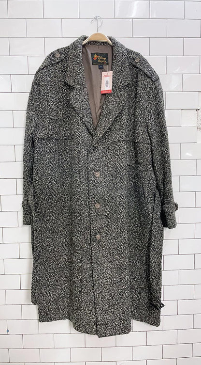 vintage village squire wool-blend tweed belted overcoat