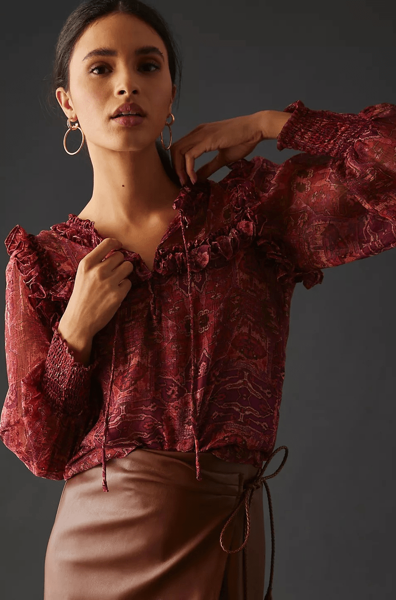 anthro misa los angeles boho ruffled chiffon blouse - good market thrift store