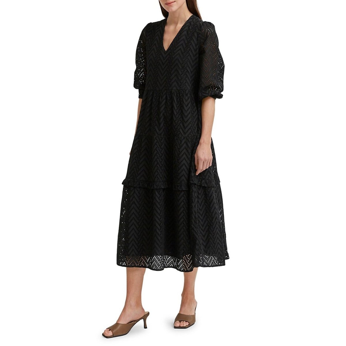 selected femme cece - sadie eyelet long sleeve maxi dress - good market thrift store