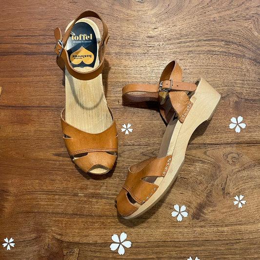 swedish hasbeens toffel wood leather sandals - size 38