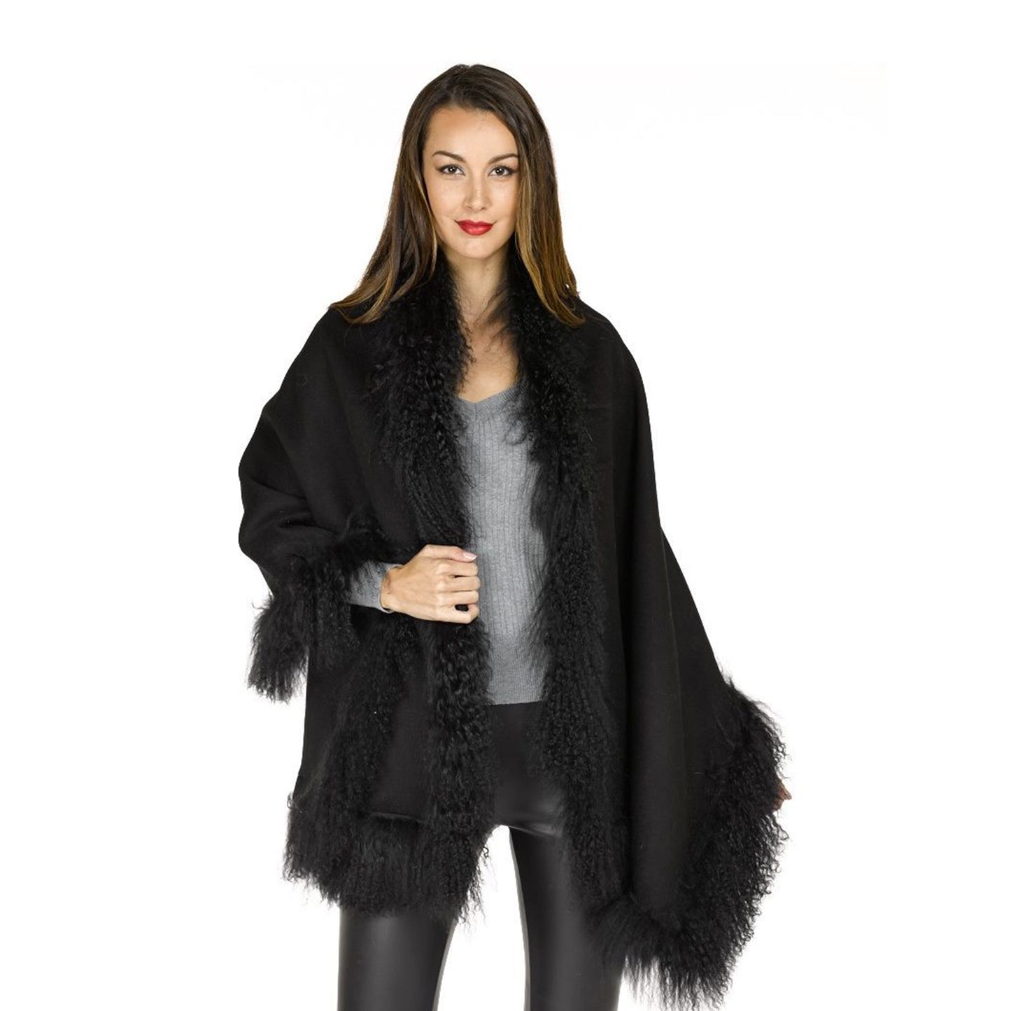 frr mongolian lamb trim blanket scarf shawl