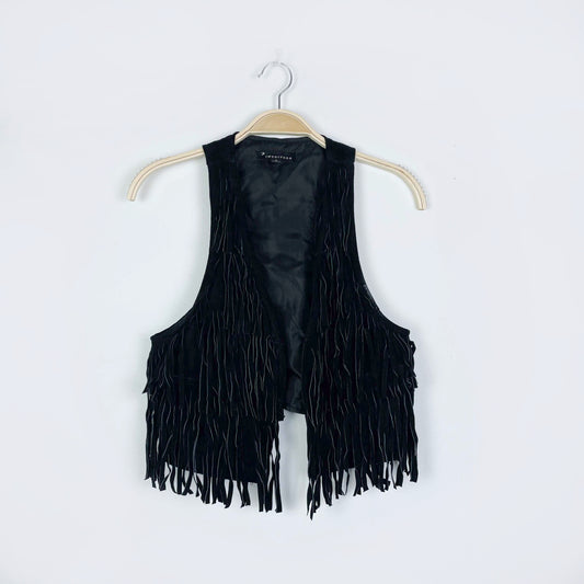 forever 21 black suede fringe festival vest - size small