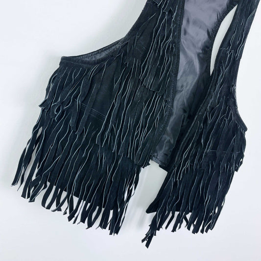 forever 21 black suede fringe festival vest - size small