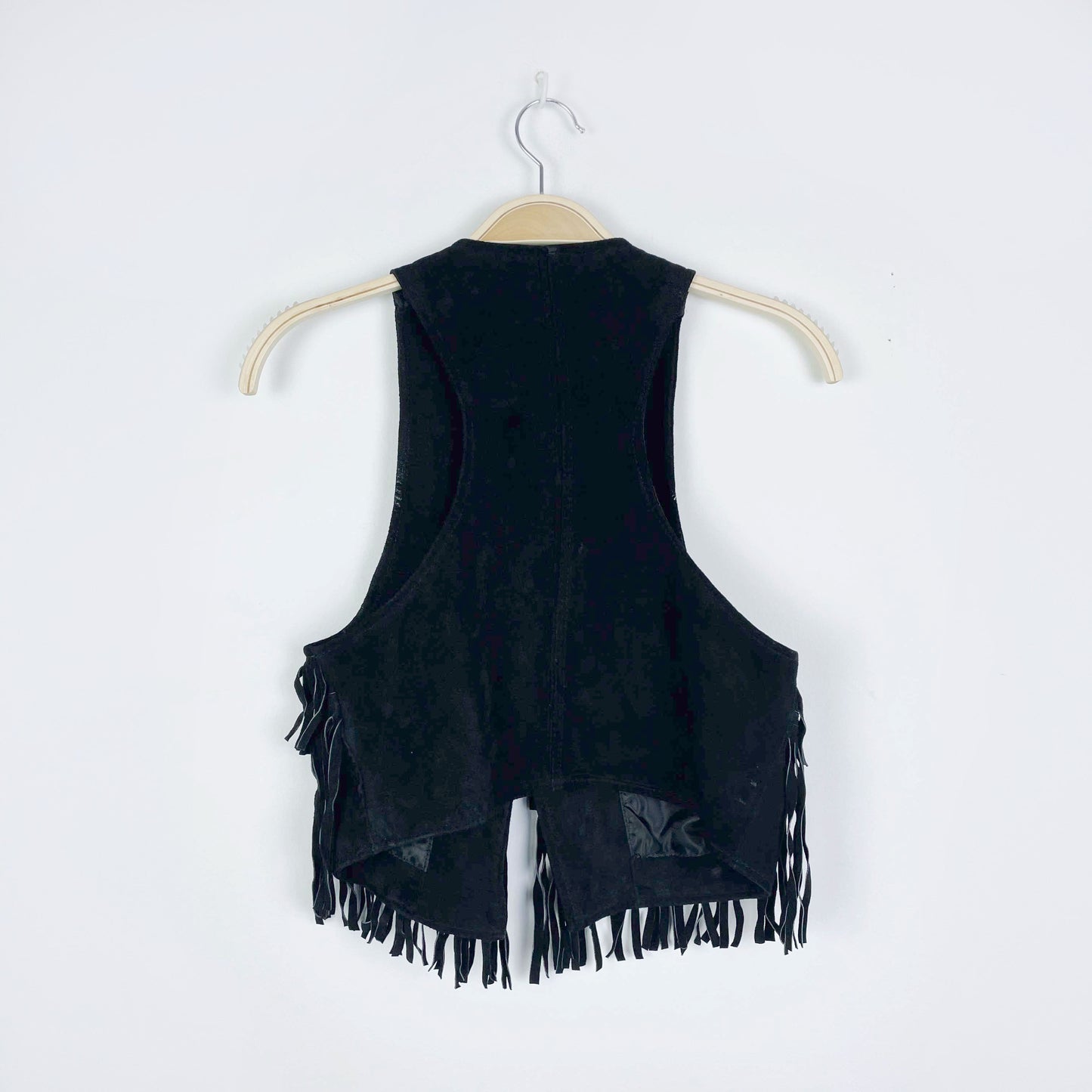 forever 21 black suede fringe festival vest - size small