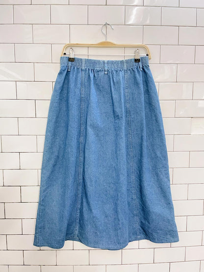 vintage 90s ll bean button denim midi skirt