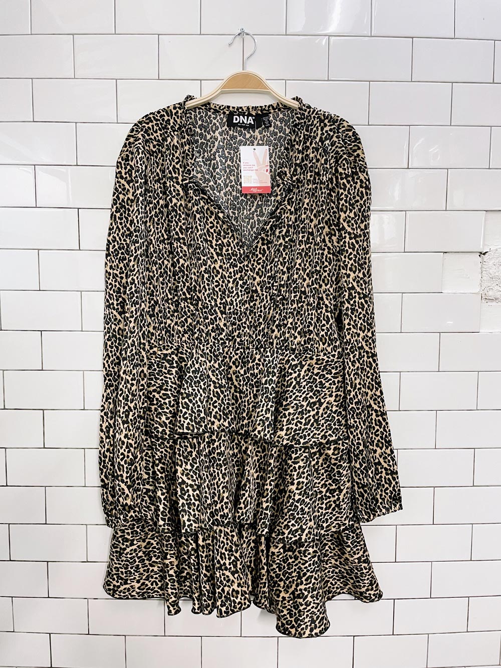 nwt DNA leopard ruffle long sleeve mini dress