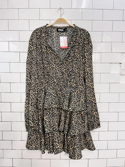 nwt DNA leopard ruffle long sleeve mini dress