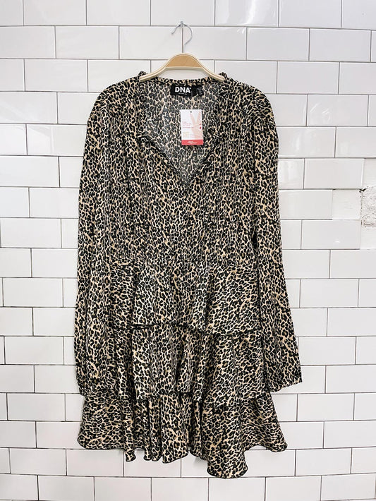 nwt DNA leopard ruffle long sleeve mini dress