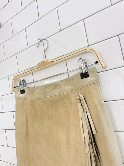 vintage 80s danier fringe wrap suede maxi skirt